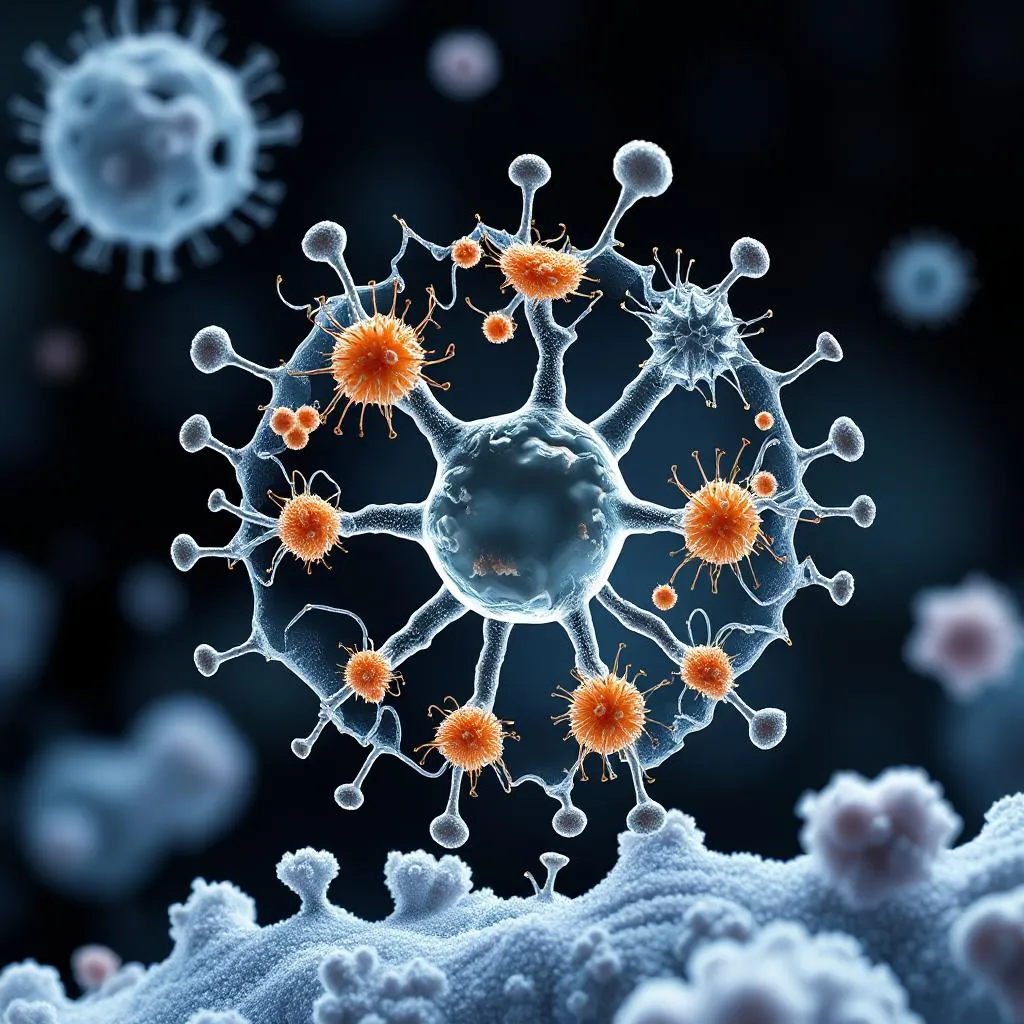 Ilustrasi mikrobioma kulit yang beragam dan seimbang, dengan Niacinamide digambarkan sebagai agen yang mendukung harmoni di antara mikroorganisme tersebut